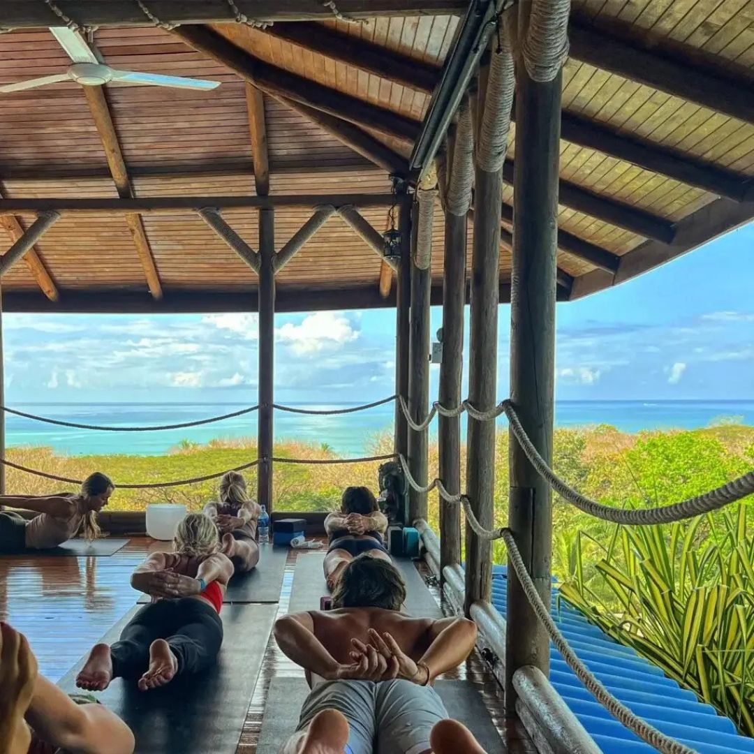 Open air yoga session in Santa Teresa Costa Rica surrounded by jungle